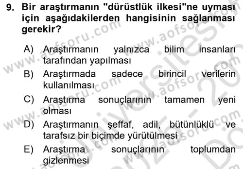 Sosyal Bilimlerde Proje Yönetimi Dersi 2025 - 2026 Yılı (Vize) Ara Sınav Soruları 9. Soru