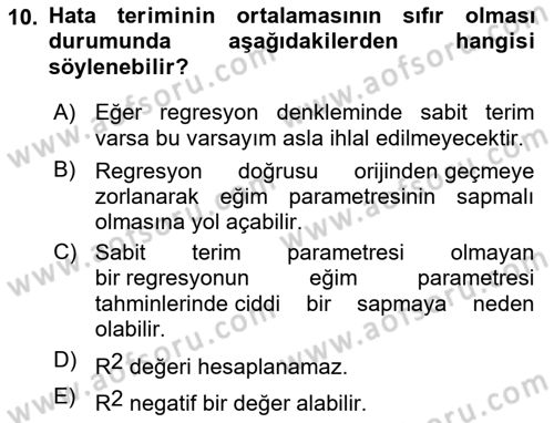 Ekonometrinin temelleri Dersi 2020 - 2021 Yılı Yaz Okulu Sınav Soruları 10. Soru