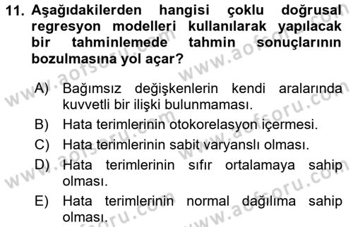 Ekonometrinin temelleri Dersi 2020 - 2021 Yılı Yaz Okulu Sınav Soruları 11. Soru
