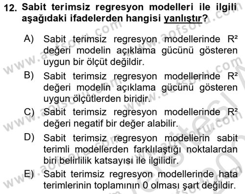 Ekonometrinin temelleri Dersi 2020 - 2021 Yılı Yaz Okulu Sınav Soruları 12. Soru