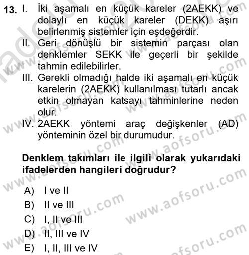 Ekonometrinin temelleri Dersi 2020 - 2021 Yılı Yaz Okulu Sınav Soruları 13. Soru