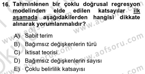 Ekonometrinin temelleri Dersi 2020 - 2021 Yılı Yaz Okulu Sınav Soruları 16. Soru