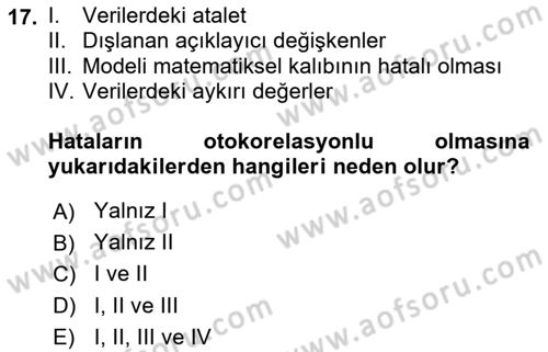 Ekonometrinin temelleri Dersi 2020 - 2021 Yılı Yaz Okulu Sınav Soruları 17. Soru