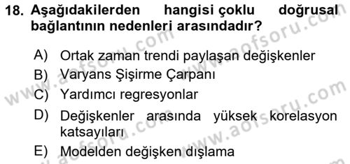 Ekonometrinin temelleri Dersi 2020 - 2021 Yılı Yaz Okulu Sınav Soruları 18. Soru