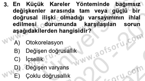 Ekonometrinin temelleri Dersi 2020 - 2021 Yılı Yaz Okulu Sınav Soruları 3. Soru