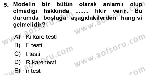 Ekonometrinin temelleri Dersi 2020 - 2021 Yılı Yaz Okulu Sınav Soruları 5. Soru