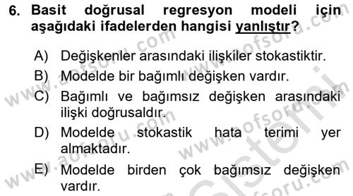 Ekonometrinin temelleri Dersi 2020 - 2021 Yılı Yaz Okulu Sınav Soruları 6. Soru