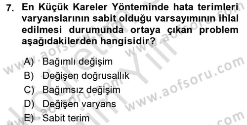 Ekonometrinin temelleri Dersi 2020 - 2021 Yılı Yaz Okulu Sınav Soruları 7. Soru