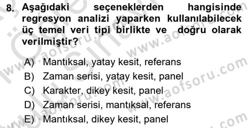 Ekonometrinin temelleri Dersi 2020 - 2021 Yılı Yaz Okulu Sınav Soruları 8. Soru