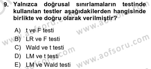 Ekonometrinin temelleri Dersi 2020 - 2021 Yılı Yaz Okulu Sınav Soruları 9. Soru
