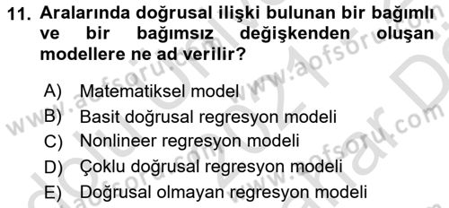 Ekonometrinin temelleri Dersi 2021 - 2022 Yılı (Vize) Ara Sınavı 11. Soru