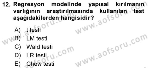 Ekonometrinin temelleri Dersi 2021 - 2022 Yılı (Vize) Ara Sınav Soruları 12. Soru
