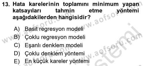 Ekonometrinin temelleri Dersi 2021 - 2022 Yılı (Vize) Ara Sınav Soruları 13. Soru