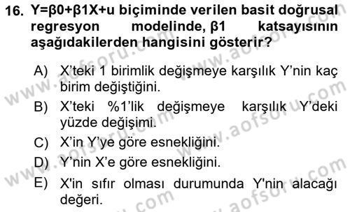Ekonometrinin temelleri Dersi 2021 - 2022 Yılı (Vize) Ara Sınav Soruları 16. Soru