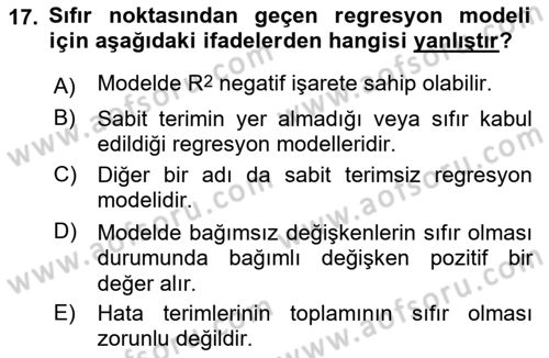 Ekonometrinin temelleri Dersi 2021 - 2022 Yılı (Vize) Ara Sınav Soruları 17. Soru