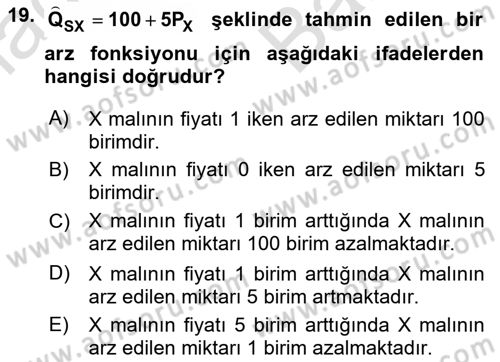 Ekonometrinin temelleri Dersi 2021 - 2022 Yılı (Vize) Ara Sınavı 19. Soru