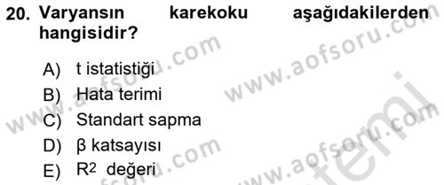 Ekonometrinin temelleri Dersi 2021 - 2022 Yılı (Vize) Ara Sınavı 20. Soru