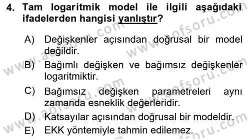 Ekonometrinin temelleri Dersi 2021 - 2022 Yılı (Vize) Ara Sınavı 4. Soru