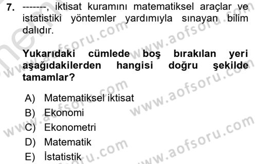 Ekonometrinin temelleri Dersi 2021 - 2022 Yılı (Vize) Ara Sınavı 7. Soru