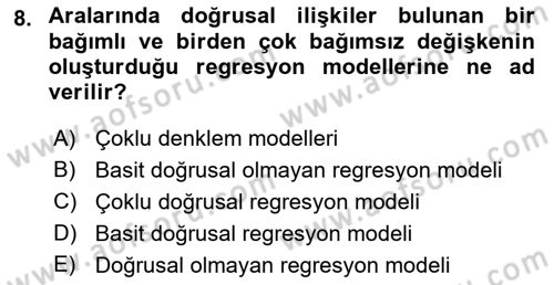 Ekonometrinin temelleri Dersi 2021 - 2022 Yılı (Vize) Ara Sınavı 8. Soru