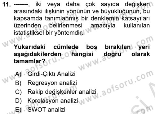 Ekonometrinin temelleri Dersi 2021 - 2022 Yılı (Final) Dönem Sonu Sınav Soruları 11. Soru