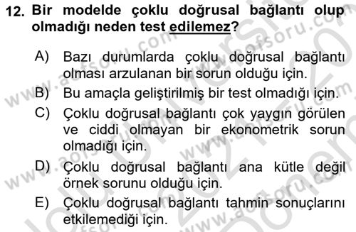 Ekonometrinin temelleri Dersi 2021 - 2022 Yılı (Final) Dönem Sonu Sınav Soruları 12. Soru