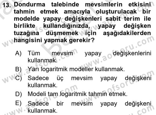 Ekonometrinin temelleri Dersi 2021 - 2022 Yılı (Final) Dönem Sonu Sınav Soruları 13. Soru