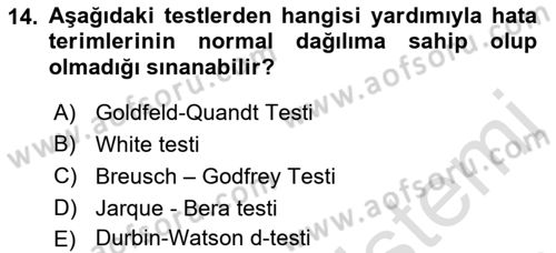 Ekonometrinin temelleri Dersi 2021 - 2022 Yılı (Final) Dönem Sonu Sınav Soruları 14. Soru