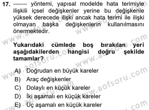 Ekonometrinin temelleri Dersi 2021 - 2022 Yılı (Final) Dönem Sonu Sınav Soruları 17. Soru