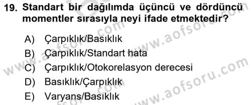 Ekonometrinin temelleri Dersi 2021 - 2022 Yılı (Final) Dönem Sonu Sınav Soruları 19. Soru