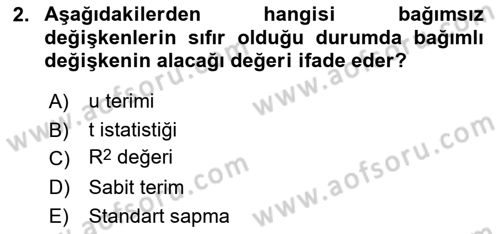 Ekonometrinin temelleri Dersi 2021 - 2022 Yılı (Final) Dönem Sonu Sınav Soruları 2. Soru