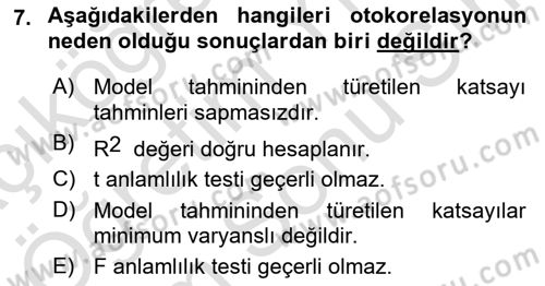 Ekonometrinin temelleri Dersi 2021 - 2022 Yılı (Final) Dönem Sonu Sınav Soruları 7. Soru