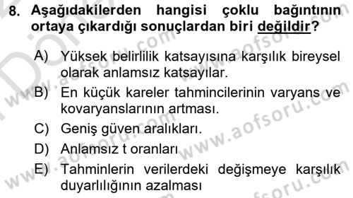 Ekonometrinin temelleri Dersi 2021 - 2022 Yılı (Final) Dönem Sonu Sınav Soruları 8. Soru