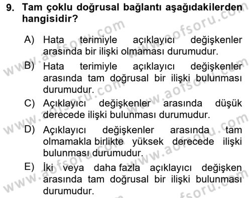 Ekonometrinin temelleri Dersi 2021 - 2022 Yılı (Final) Dönem Sonu Sınav Soruları 9. Soru