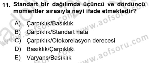 Ekonometrinin temelleri Dersi 2021 - 2022 Yılı Yaz Okulu Sınav Soruları 11. Soru
