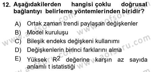 Ekonometrinin temelleri Dersi 2021 - 2022 Yılı Yaz Okulu Sınav Soruları 12. Soru