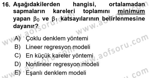 Ekonometrinin temelleri Dersi 2021 - 2022 Yılı Yaz Okulu Sınav Soruları 16. Soru