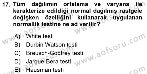 Ekonometrinin temelleri Dersi 2021 - 2022 Yılı Yaz Okulu Sınav Soruları 17. Soru