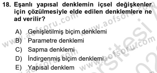 Ekonometrinin temelleri Dersi 2021 - 2022 Yılı Yaz Okulu Sınav Soruları 18. Soru