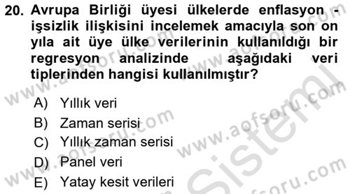 Ekonometrinin temelleri Dersi 2021 - 2022 Yılı Yaz Okulu Sınav Soruları 20. Soru