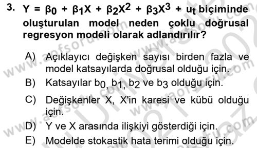 Ekonometrinin temelleri Dersi 2021 - 2022 Yılı Yaz Okulu Sınav Soruları 3. Soru
