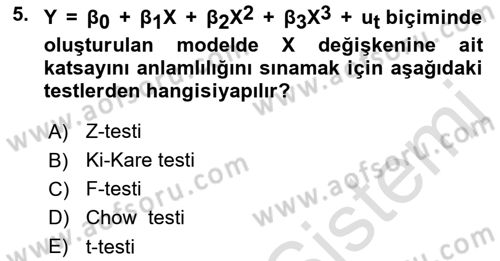 Ekonometrinin temelleri Dersi 2021 - 2022 Yılı Yaz Okulu Sınav Soruları 5. Soru