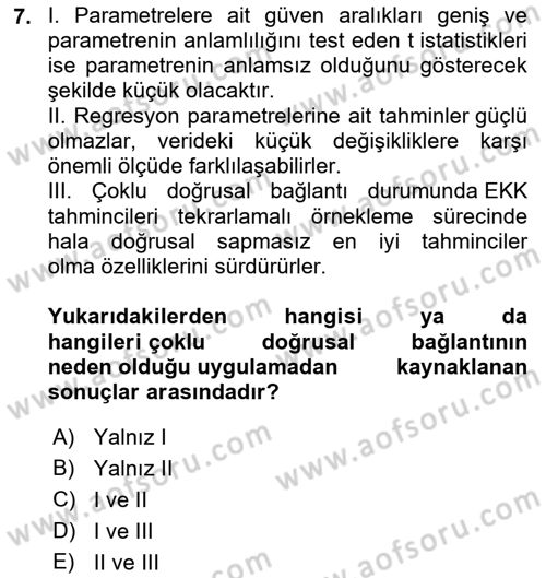 Ekonometrinin temelleri Dersi 2021 - 2022 Yılı Yaz Okulu Sınav Soruları 7. Soru