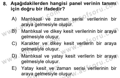 Ekonometrinin temelleri Dersi 2021 - 2022 Yılı Yaz Okulu Sınav Soruları 8. Soru