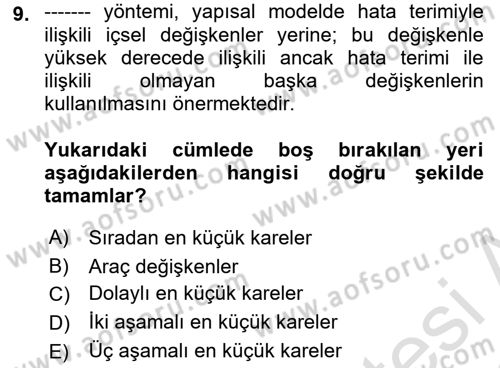 Ekonometrinin temelleri Dersi 2021 - 2022 Yılı Yaz Okulu Sınav Soruları 9. Soru
