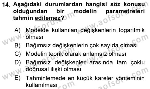 Ekonometrinin temelleri Dersi 2022 - 2023 Yılı Yaz Okulu Sınav Soruları 14. Soru