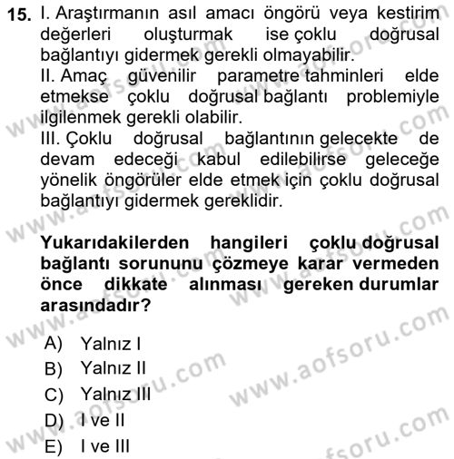 Ekonometrinin temelleri Dersi 2022 - 2023 Yılı Yaz Okulu Sınav Soruları 15. Soru