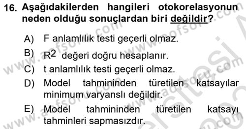 Ekonometrinin temelleri Dersi 2022 - 2023 Yılı Yaz Okulu Sınav Soruları 16. Soru