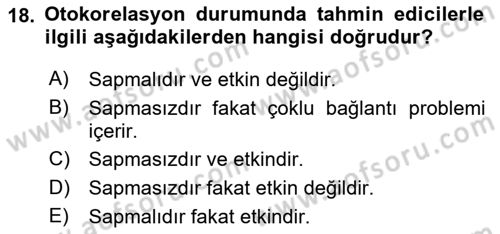 Ekonometrinin temelleri Dersi 2022 - 2023 Yılı Yaz Okulu Sınav Soruları 18. Soru