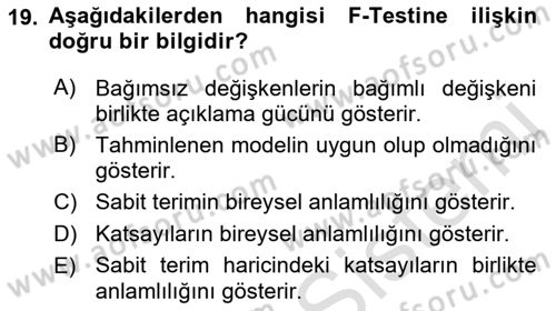 Ekonometrinin temelleri Dersi 2022 - 2023 Yılı Yaz Okulu Sınav Soruları 19. Soru